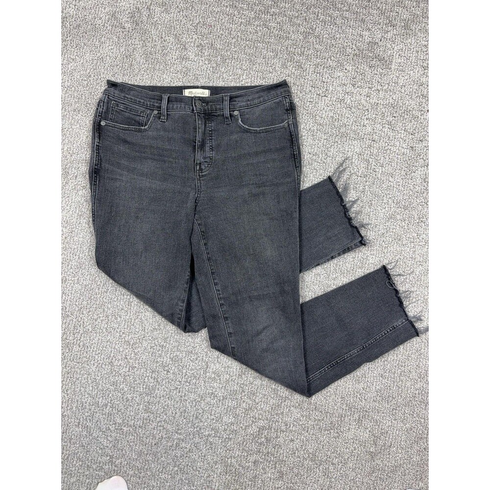 Madewell Jeans Womens 29 Charcoal Gray Mid Rise Stovepipe Straight Raw Hem Denim